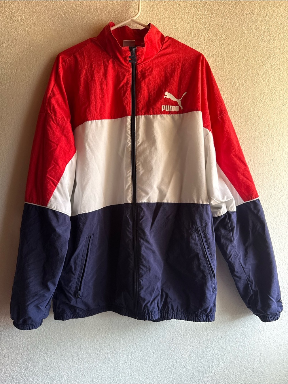 Puma Men’s Red White Navy Colorblock Windbreaker Jacket
